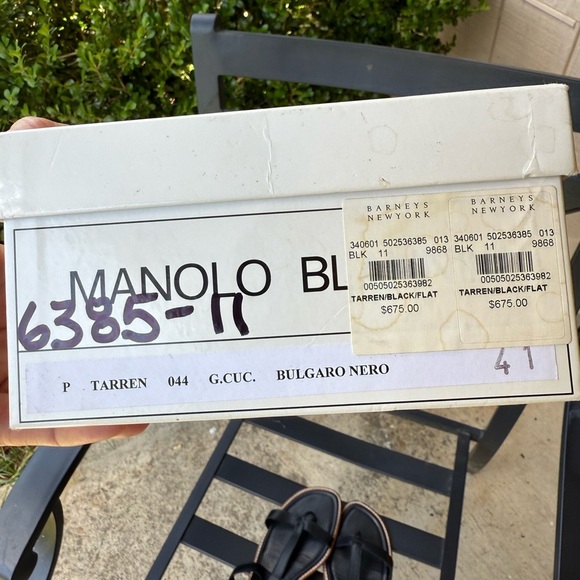 Manolo Blahnik Black Leather Gladiator Sandals Flat With Box Size 41 - Picture 10 of 13